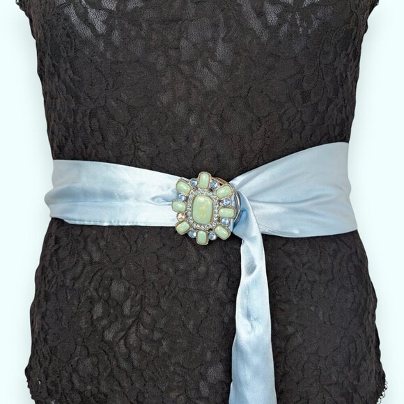 (2/$20) Blue Sash Adjustable Rhinestone Buckle Belt - Picture 2 of 6